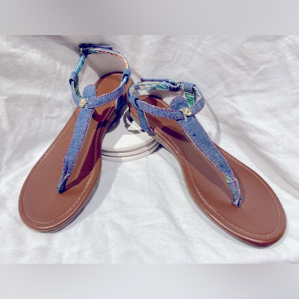 *3 for $20* American Eagle Denim Thong Sandals, Embellished, Velcro Close, 3.5